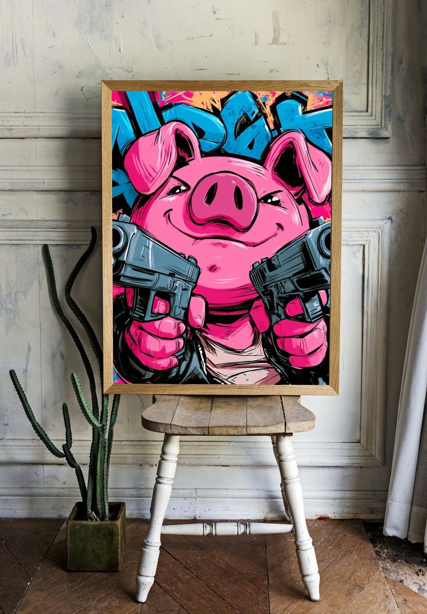 Pink Pig Graffiti Poster. — room view 1