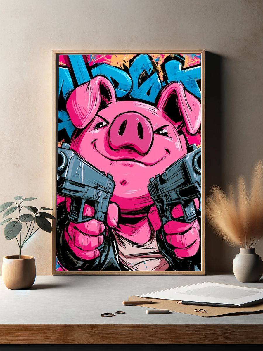 Pink Pig Graffiti Poster. — room view 2