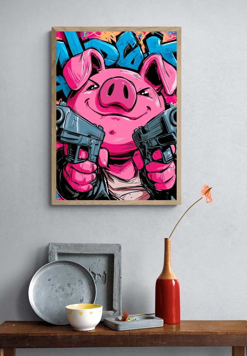 Pink Pig Graffiti Poster. — room view 3