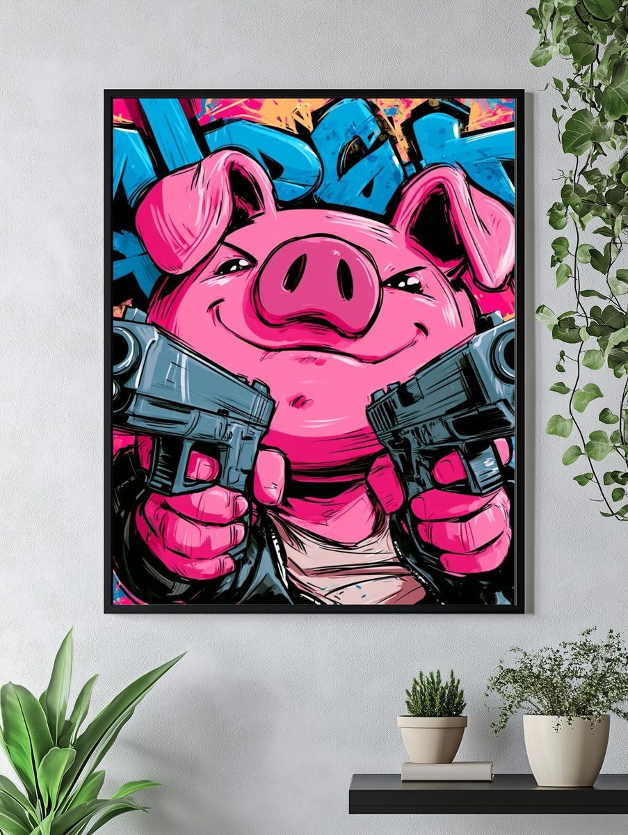Pink Pig Graffiti Poster. — room view 4