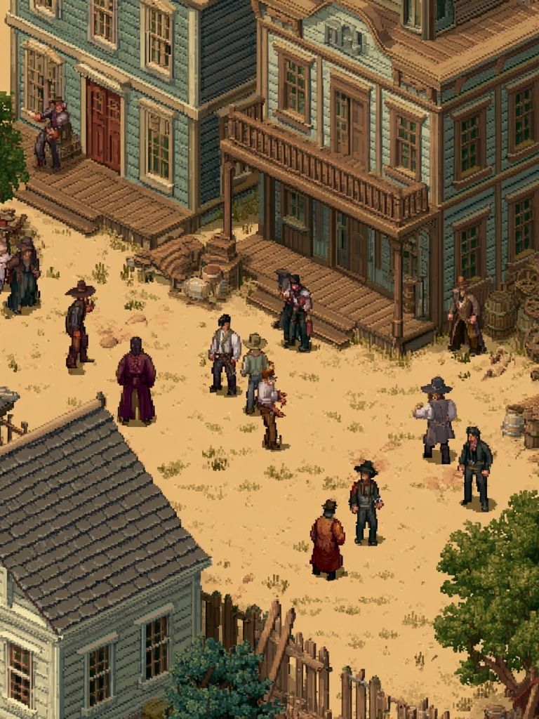 Western Town Pixel Art Poster. poster — illustration art