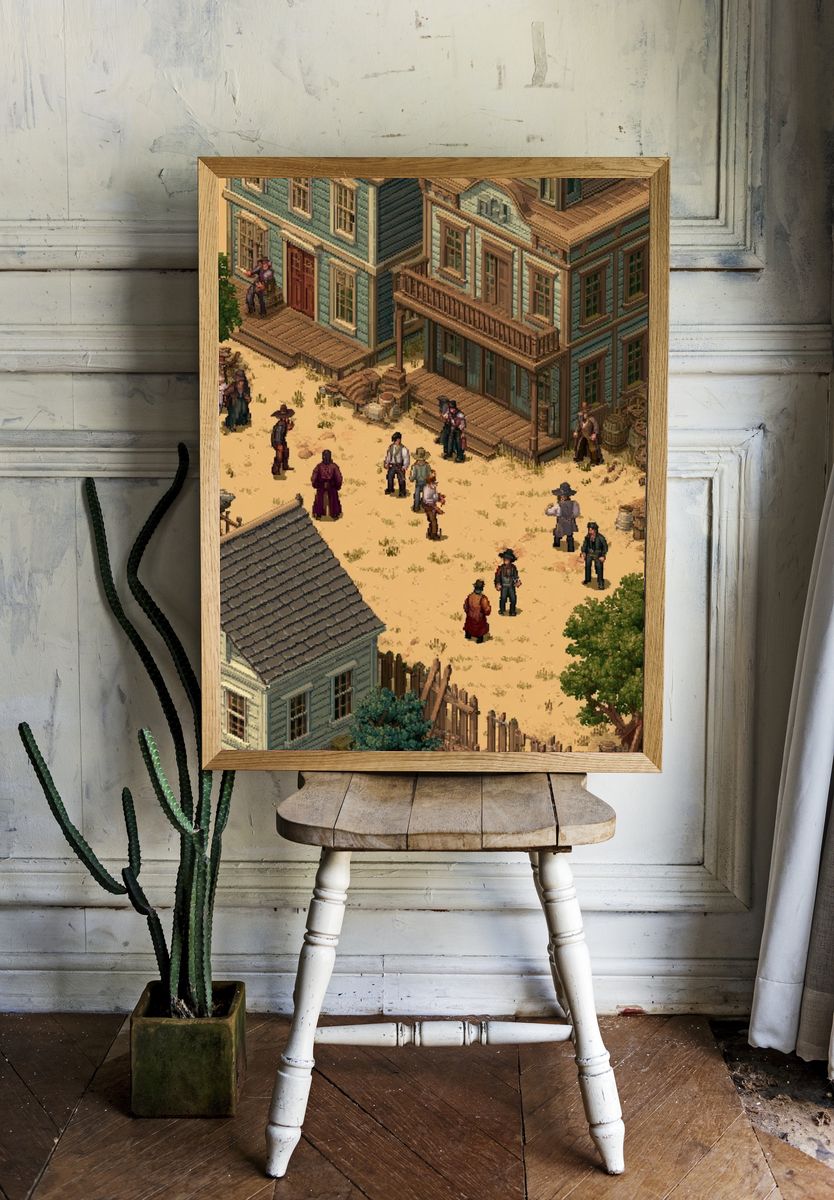 Western Town Pixel Art Poster. room preview