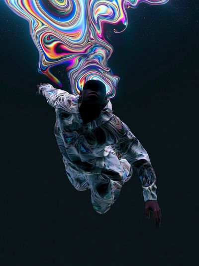 Cosmic Drift Figure Illustration Poster.