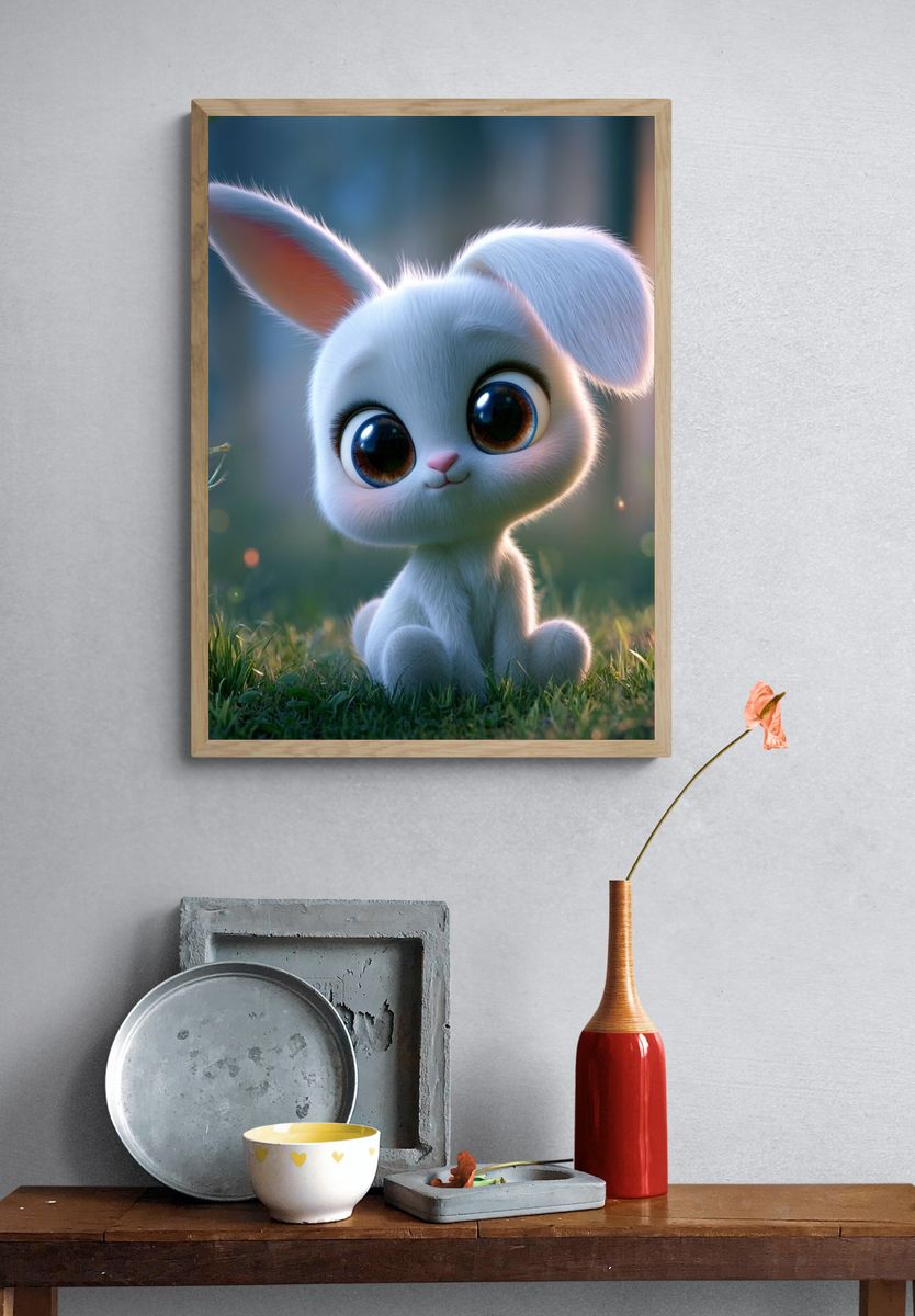 Cute Bunny Illustration Poster. — room view 3
