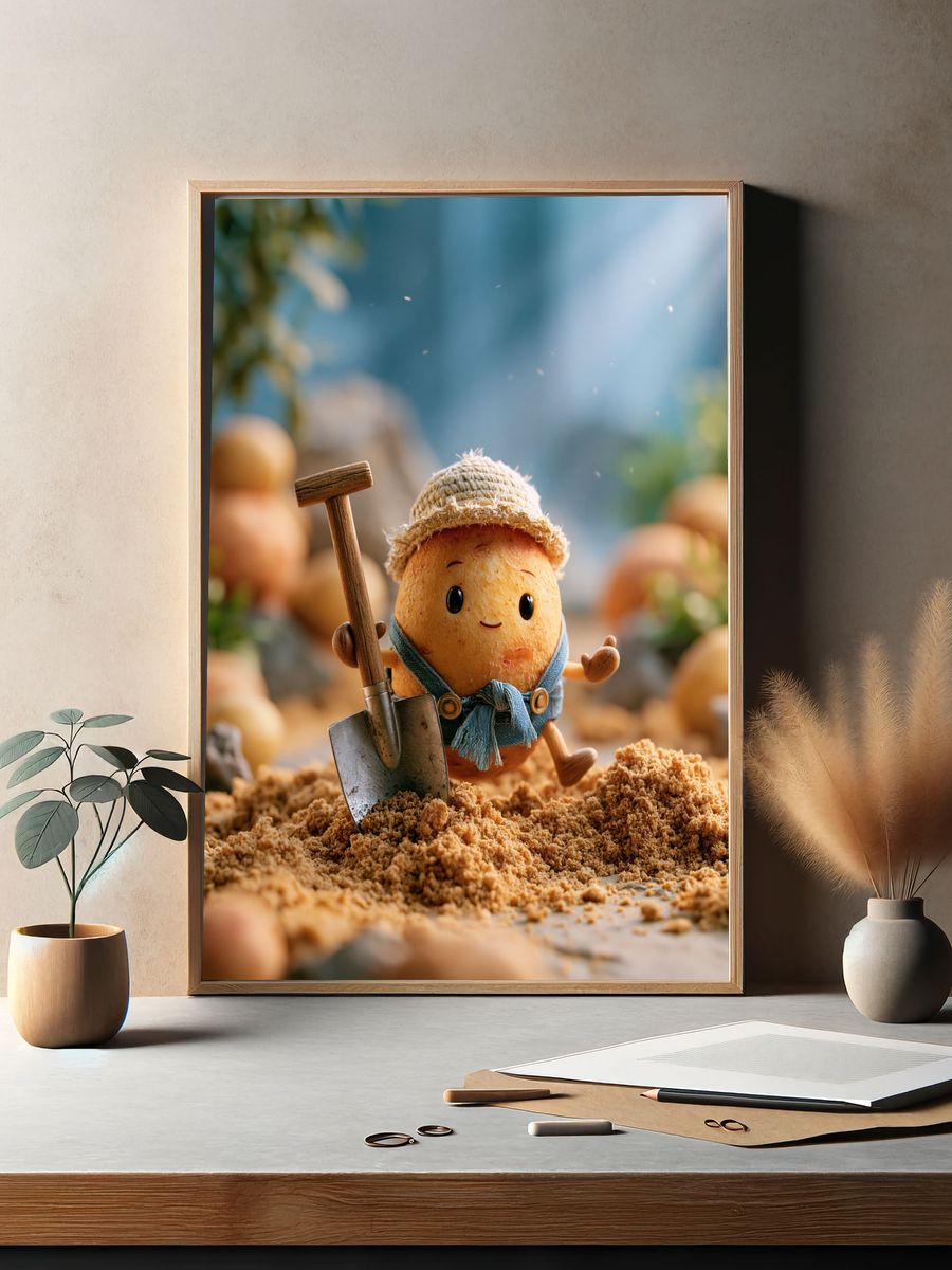 Cute Potato Gardener Illustration Poster. — room view 2