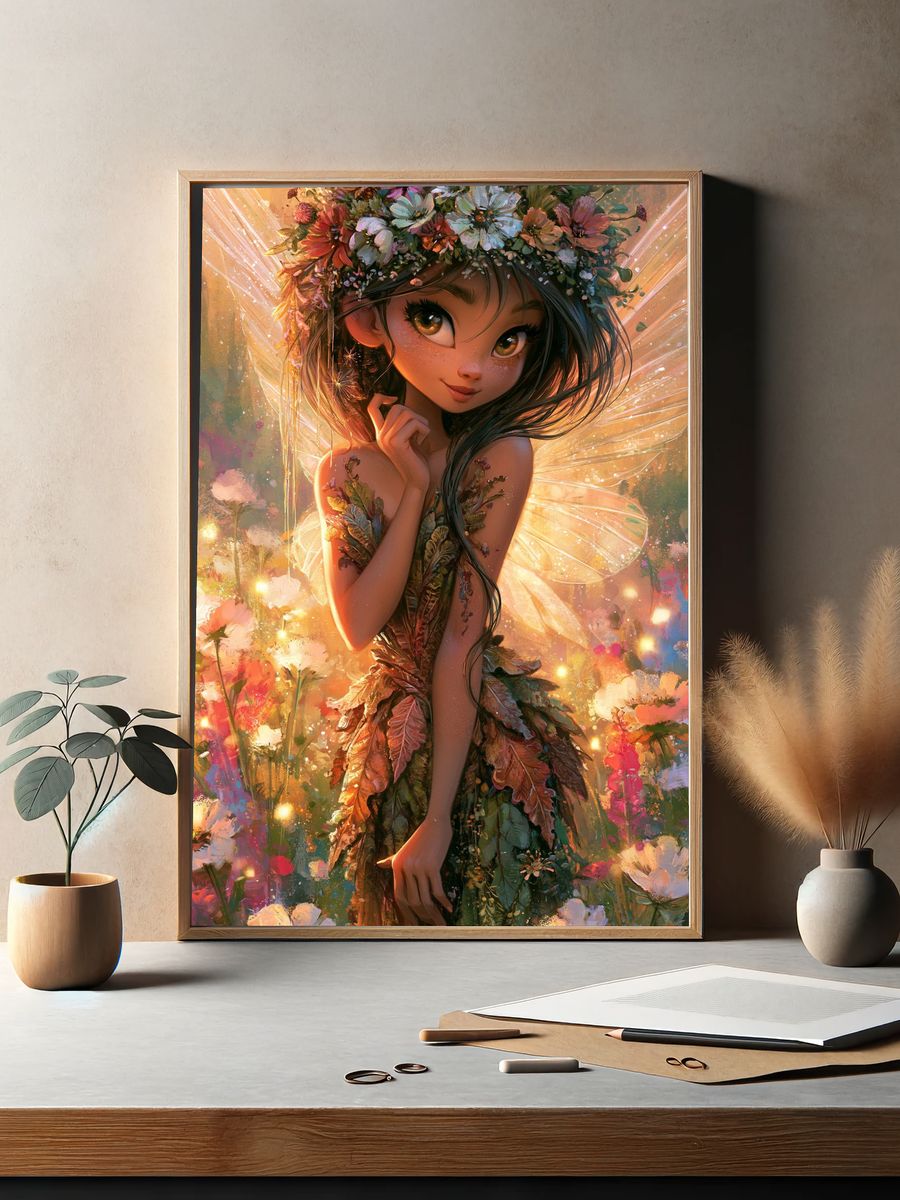 Flower Fairy Digital Art Poster. — room view 2