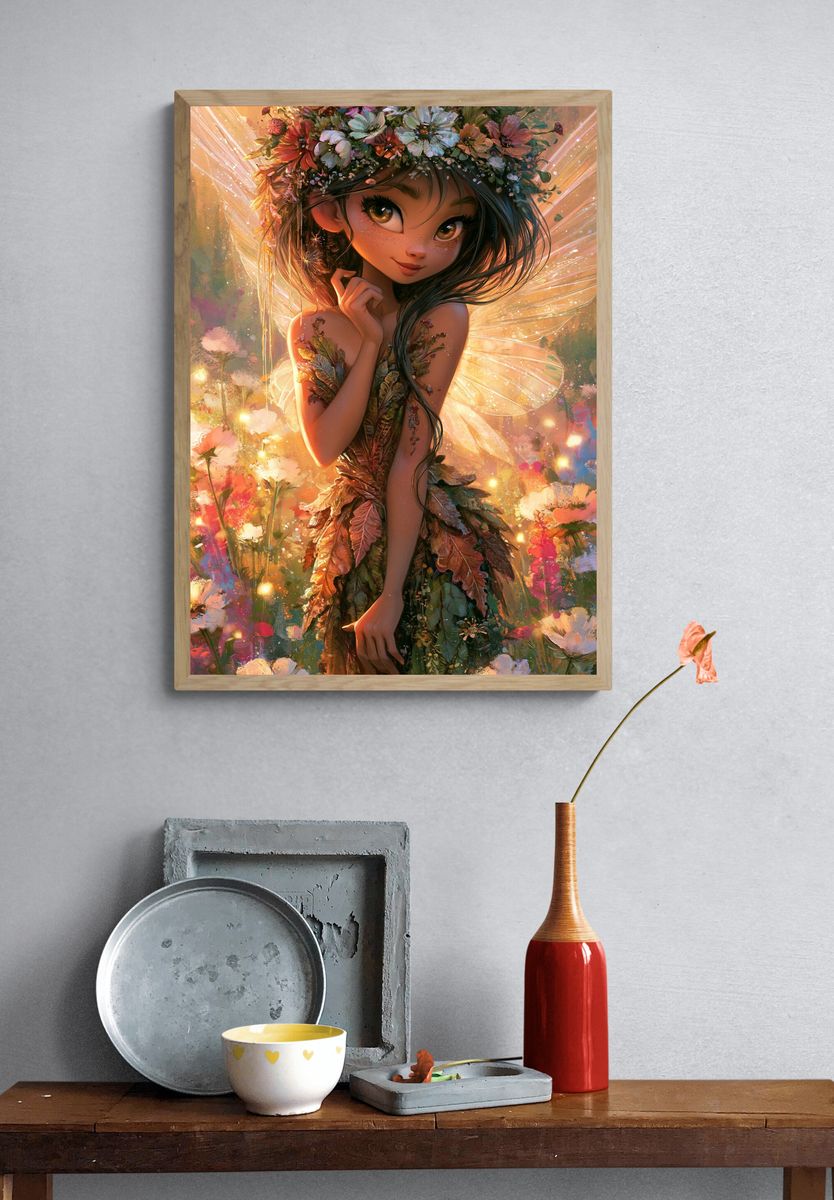 Flower Fairy Digital Art Poster. — room view 3