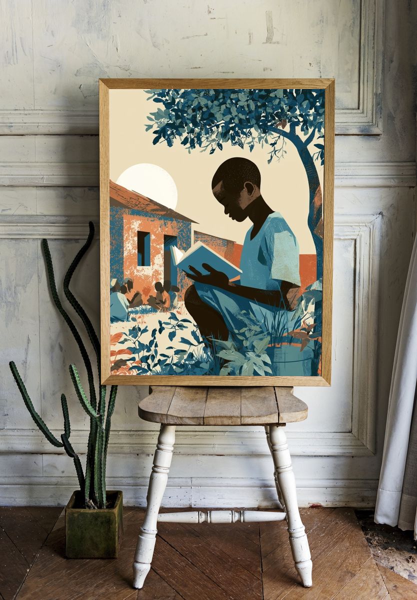 Reading Under the Tree Illustration Poster. — room view 1
