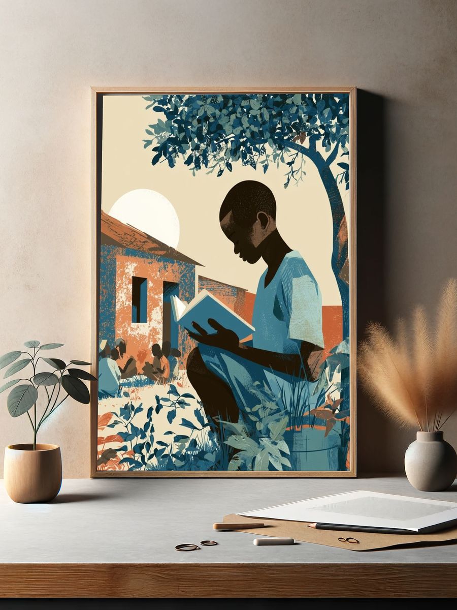 Reading Under the Tree Illustration Poster. — room view 2