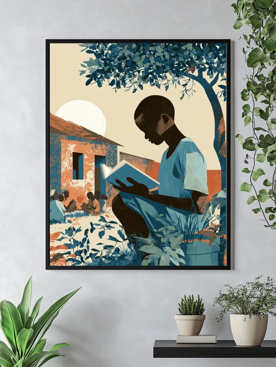 Reading Under the Tree Illustration Poster. — room view 4