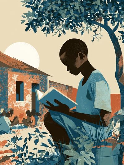 Reading Under the Tree Illustration Poster. poster