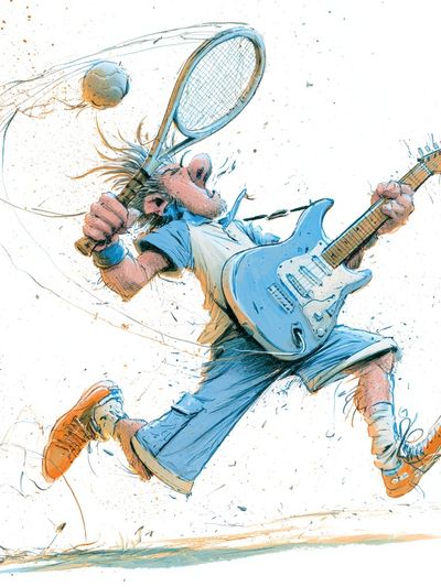 Tennis Rock Guitarist Illustration Poster.