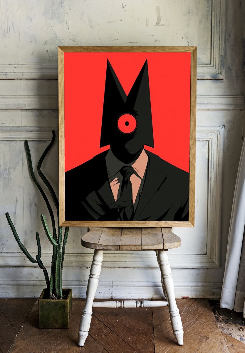 Masked Figure Red Minimalist Print. — room view 1