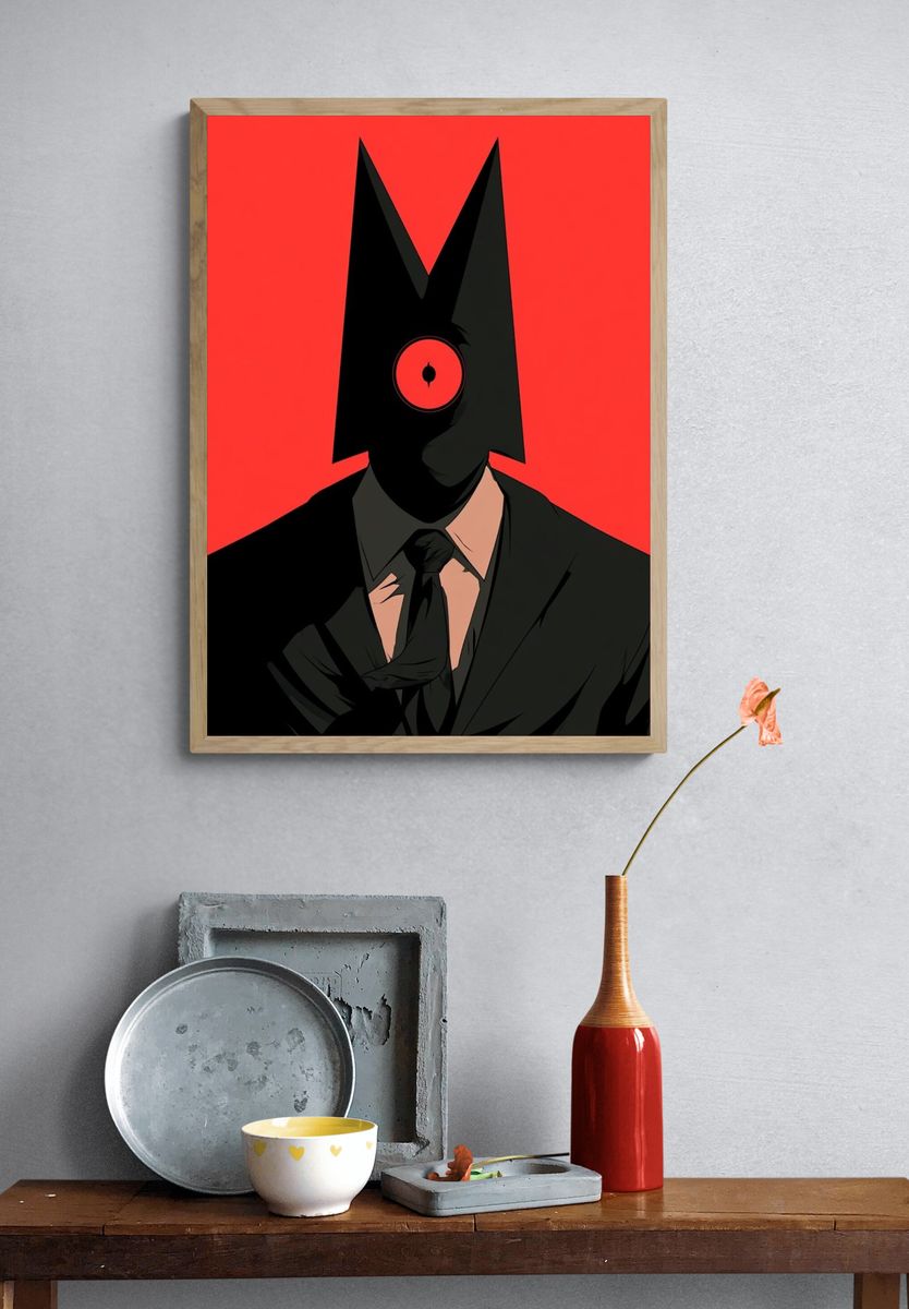 Masked Figure Red Minimalist Print. — room view 3