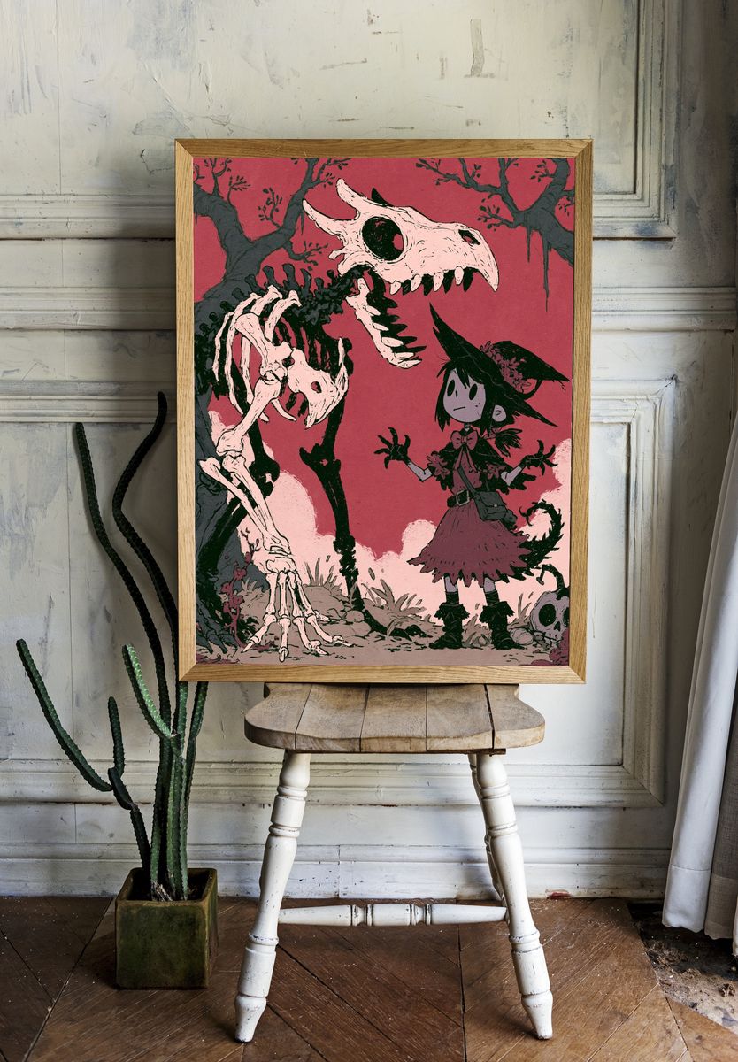 Dark Fantasy Skeletons Illustration Poster. room preview
