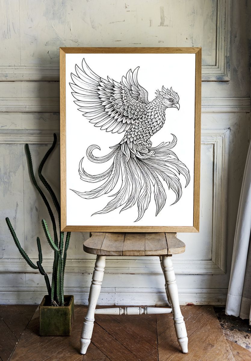 Phoenix Line Art Poster. — room view 1