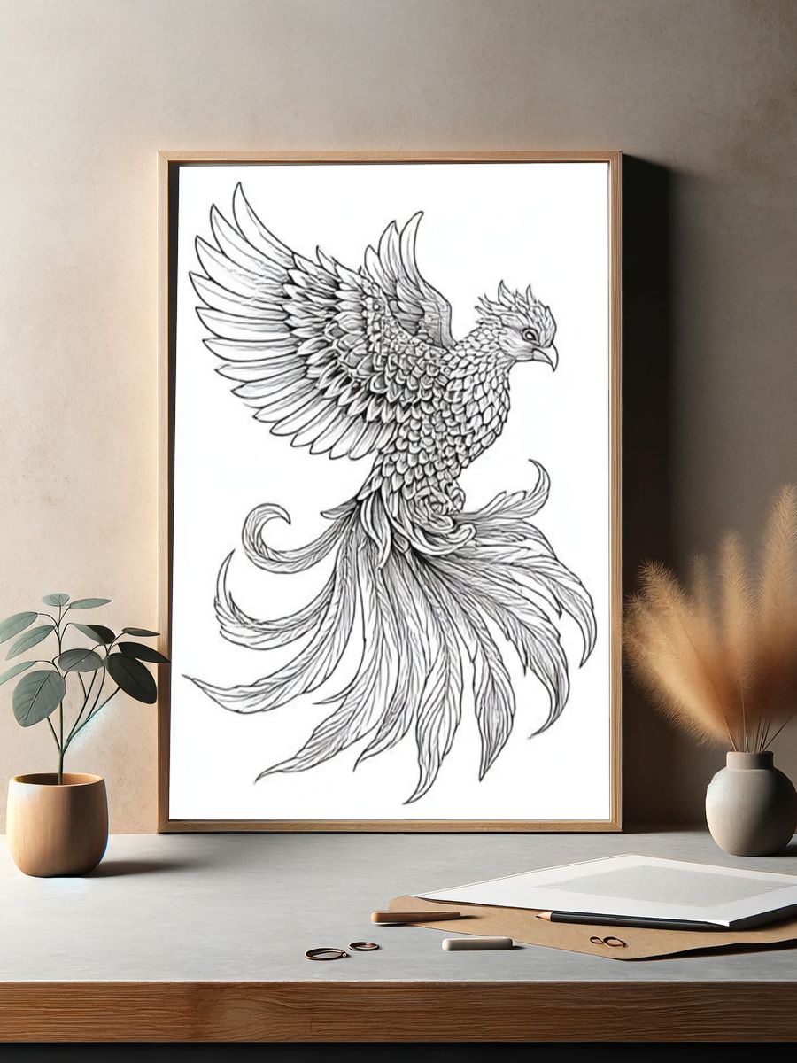 Phoenix Line Art Poster. — room view 2