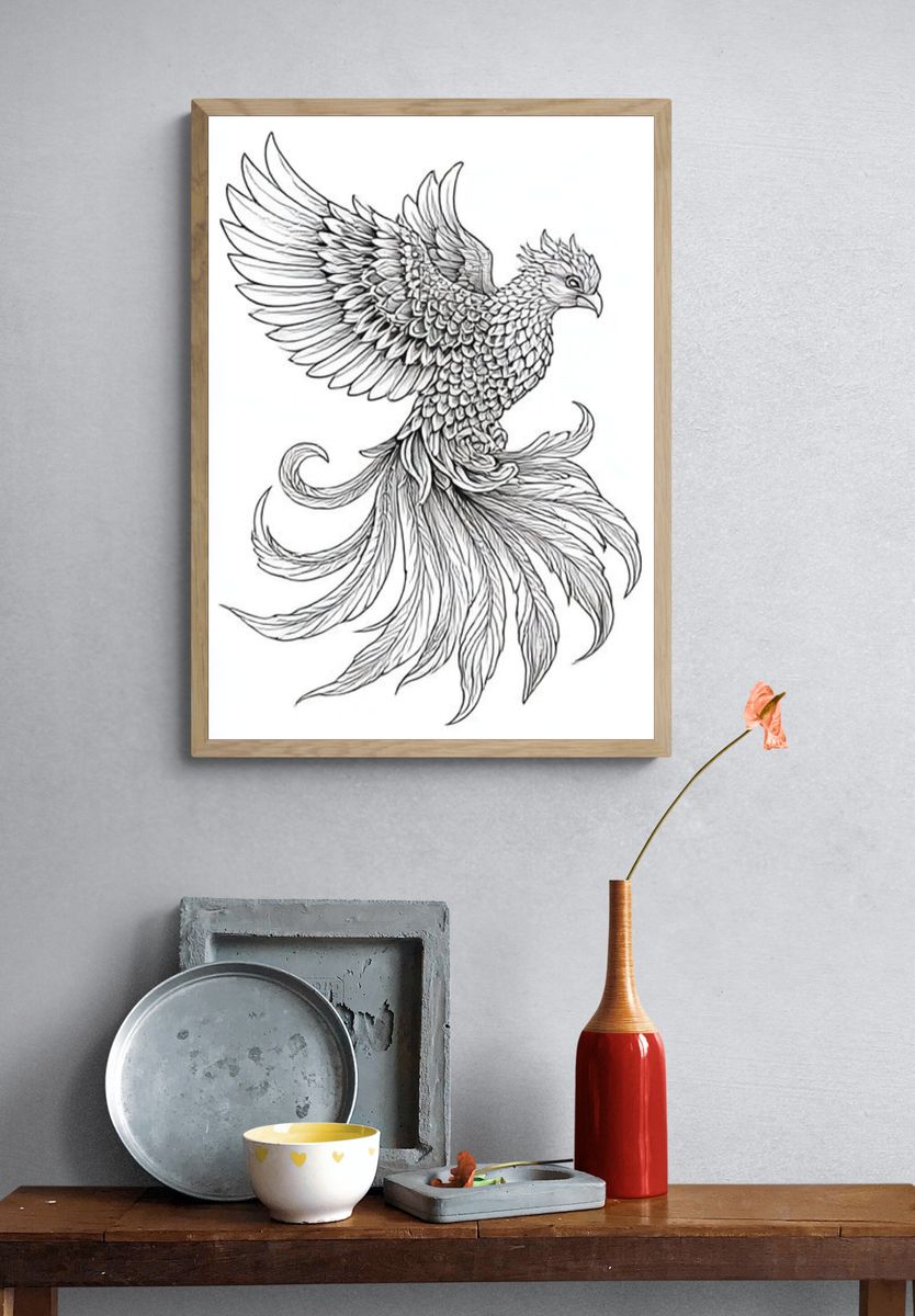 Phoenix Line Art Poster. — room view 3