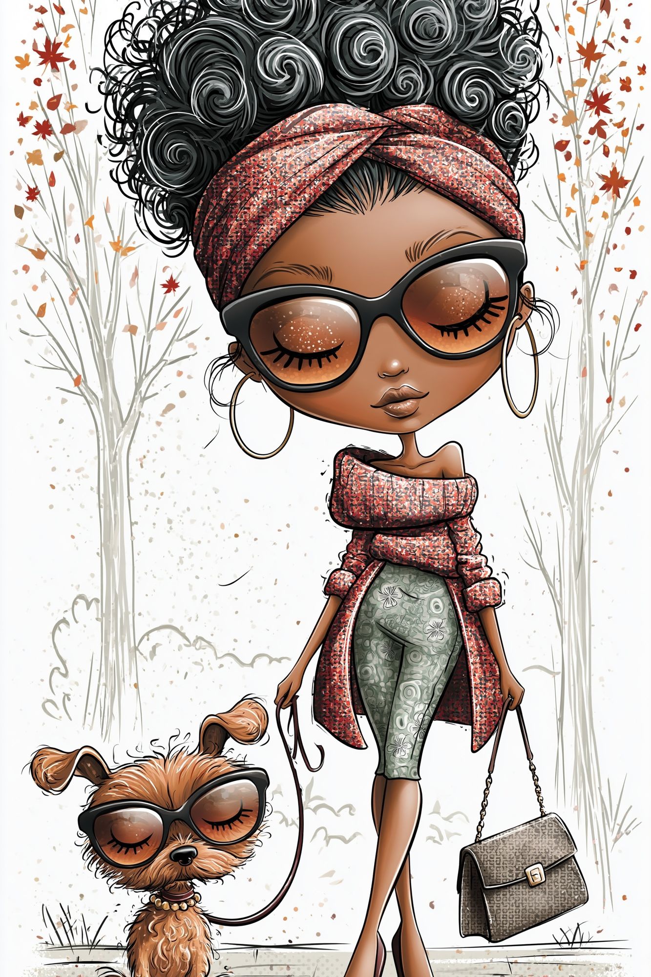 Stylish Fashion Girl and Dog Illustration Poster. poster — illustration art