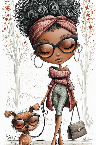 Stylish Fashion Girl and Dog Illustration Poster. poster