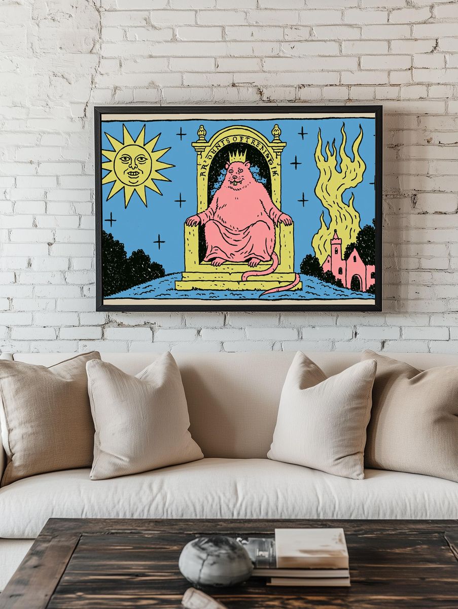 Pink Throne Rat Illustration Poster. room preview