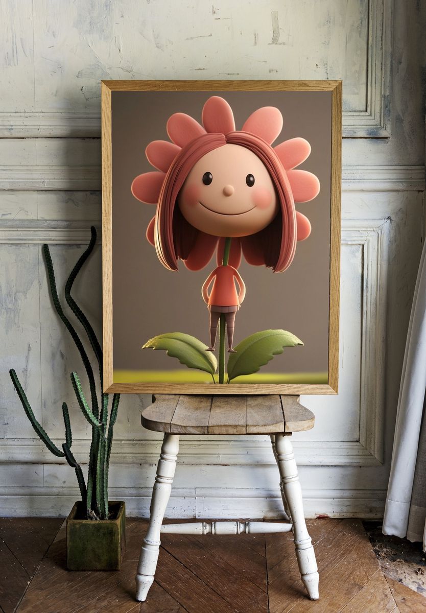 Smiling Flower Girl Illustration Poster. — room view 1