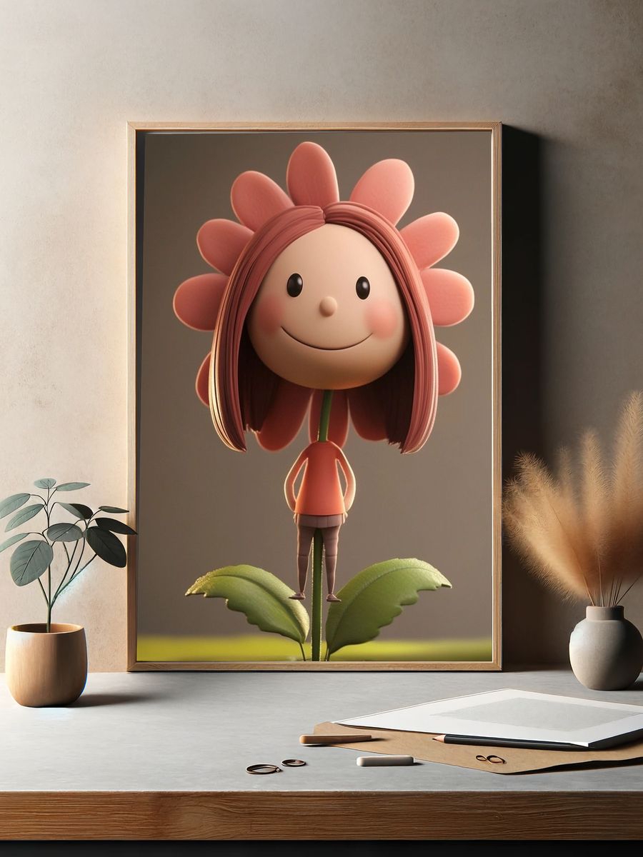 Smiling Flower Girl Illustration Poster. — room view 2