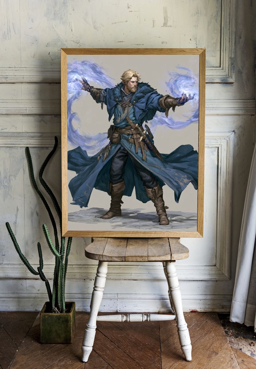 Wizard Spellcaster Digital Art Print. room preview