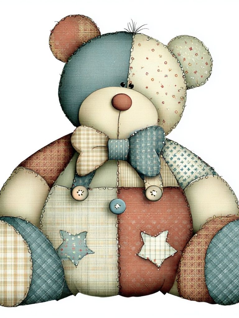 Patchwork Teddy Bear Illustration Poster. poster detail