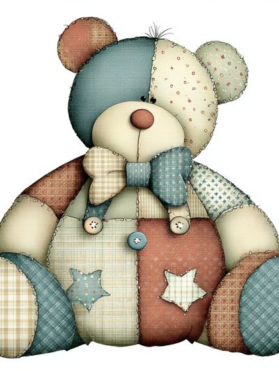 Patchwork Teddy Bear Illustration Poster. poster print