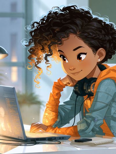 Young Coder at Laptop Illustration Poster. poster