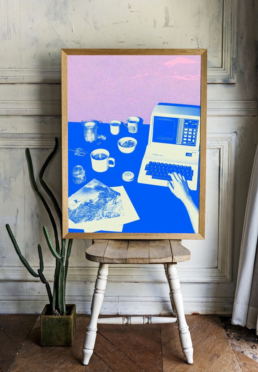 Retro Computer Desk Illustration Poster. room preview