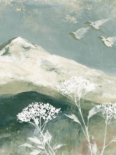 Misty Mountain Birds Illustration Poster.