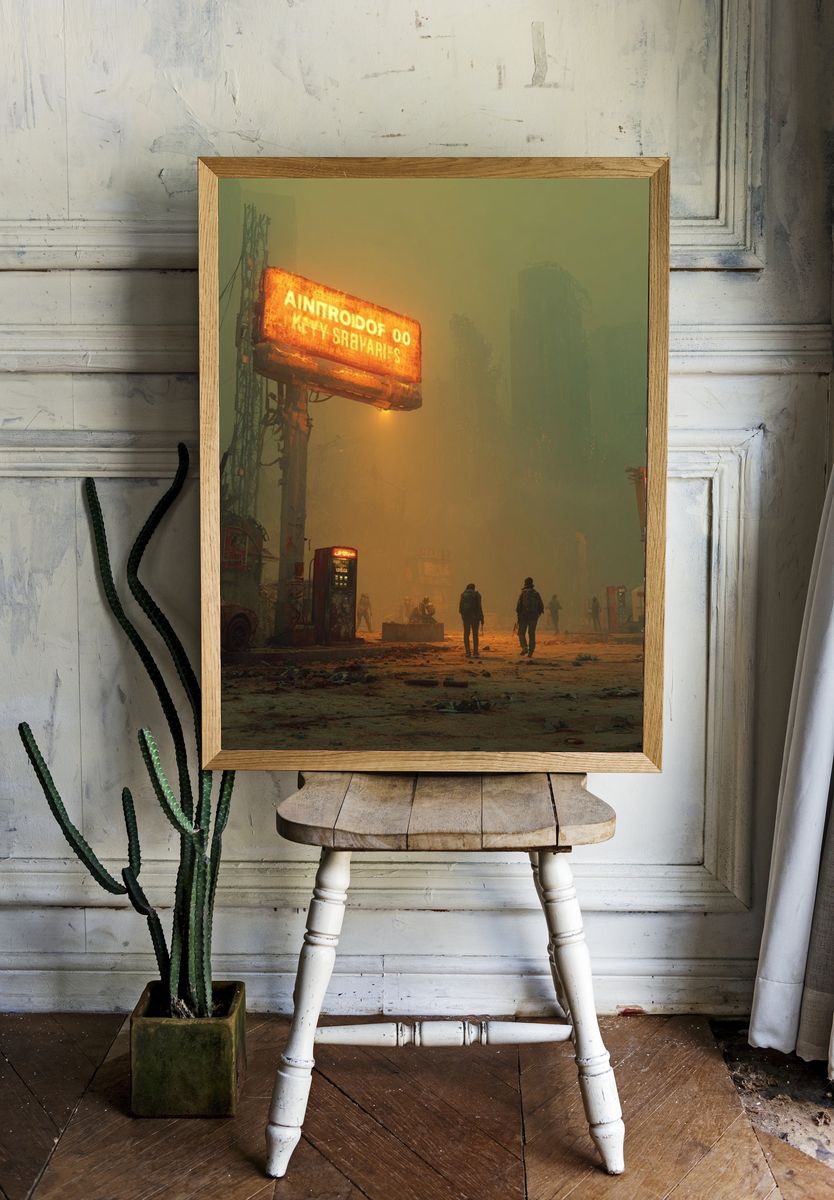Neon Dystopian Cityscape Poster. room preview