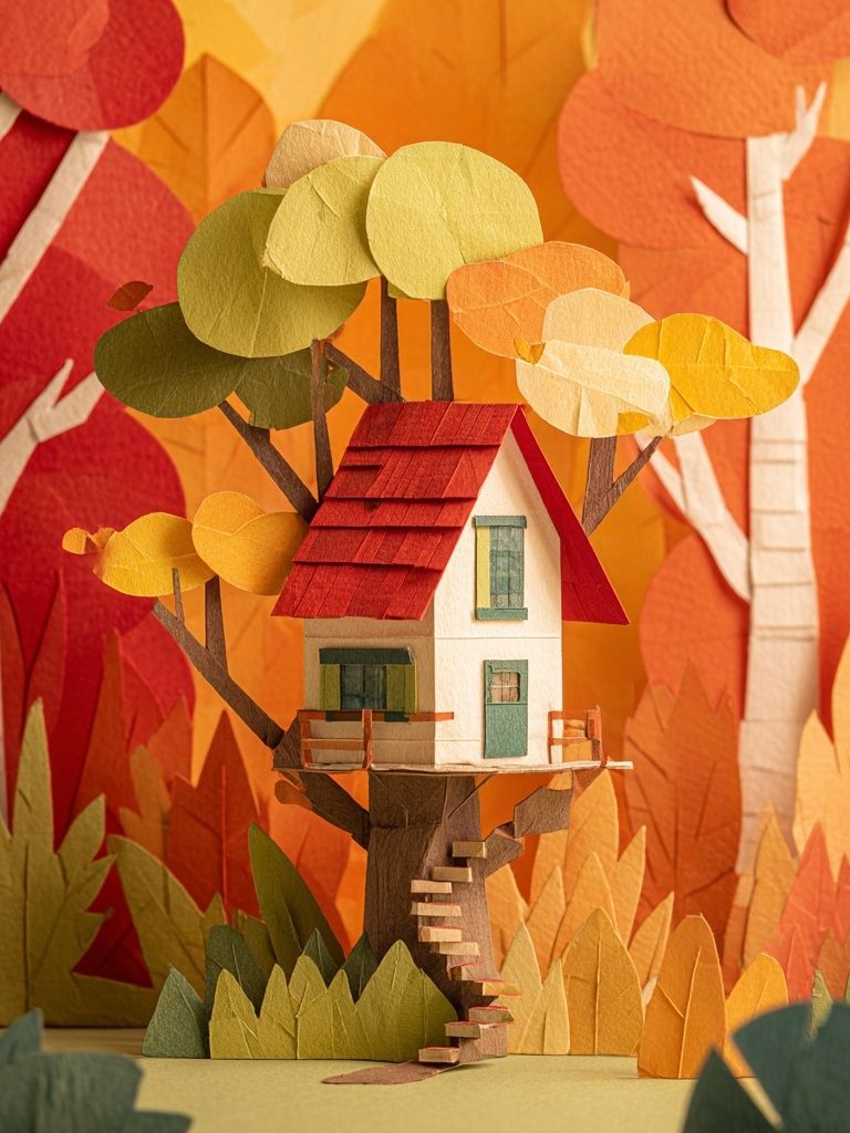 Autumn Treehouse Illustration Poster. poster detail