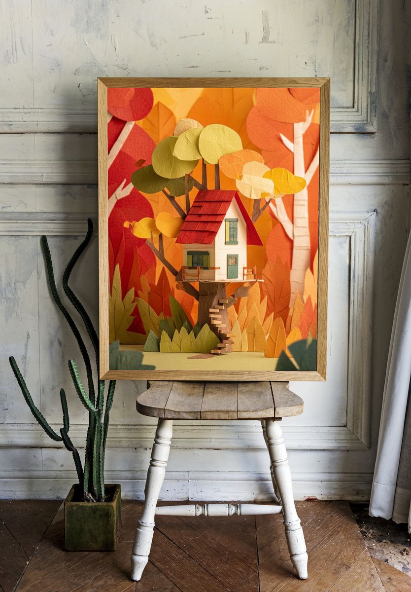 Autumn Treehouse Illustration Poster room preview