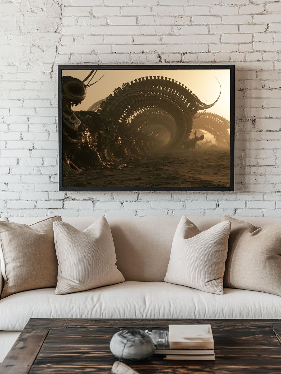 Surreal Desert Leviathan Print. room preview