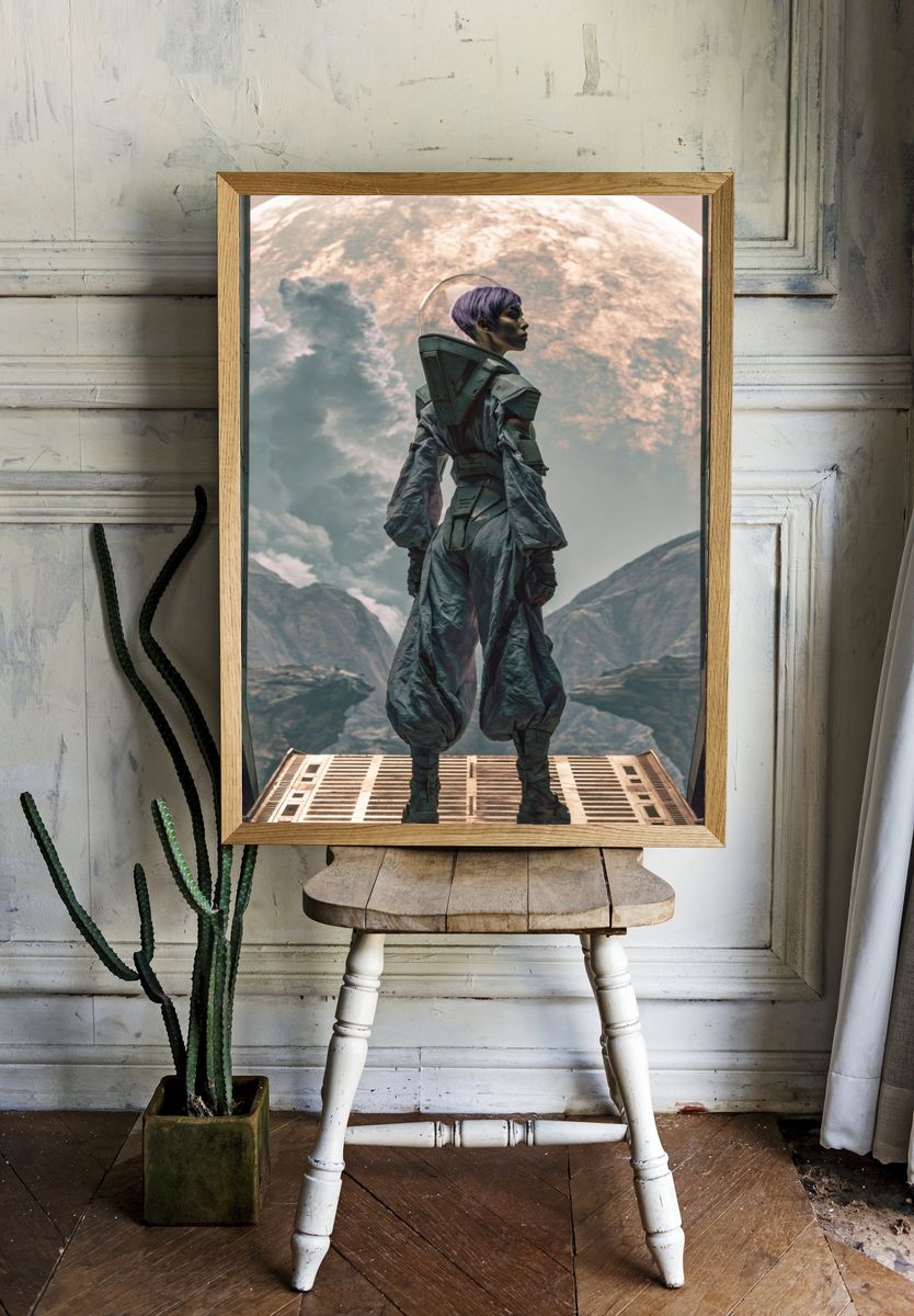 Astronaut Figure Sci-Fi Illustration Poster. room preview