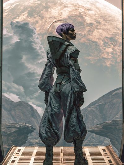 Astronaut Figure Sci-Fi Illustration Poster. poster