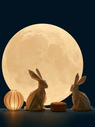 Moonlit Rabbits Illustration Poster.