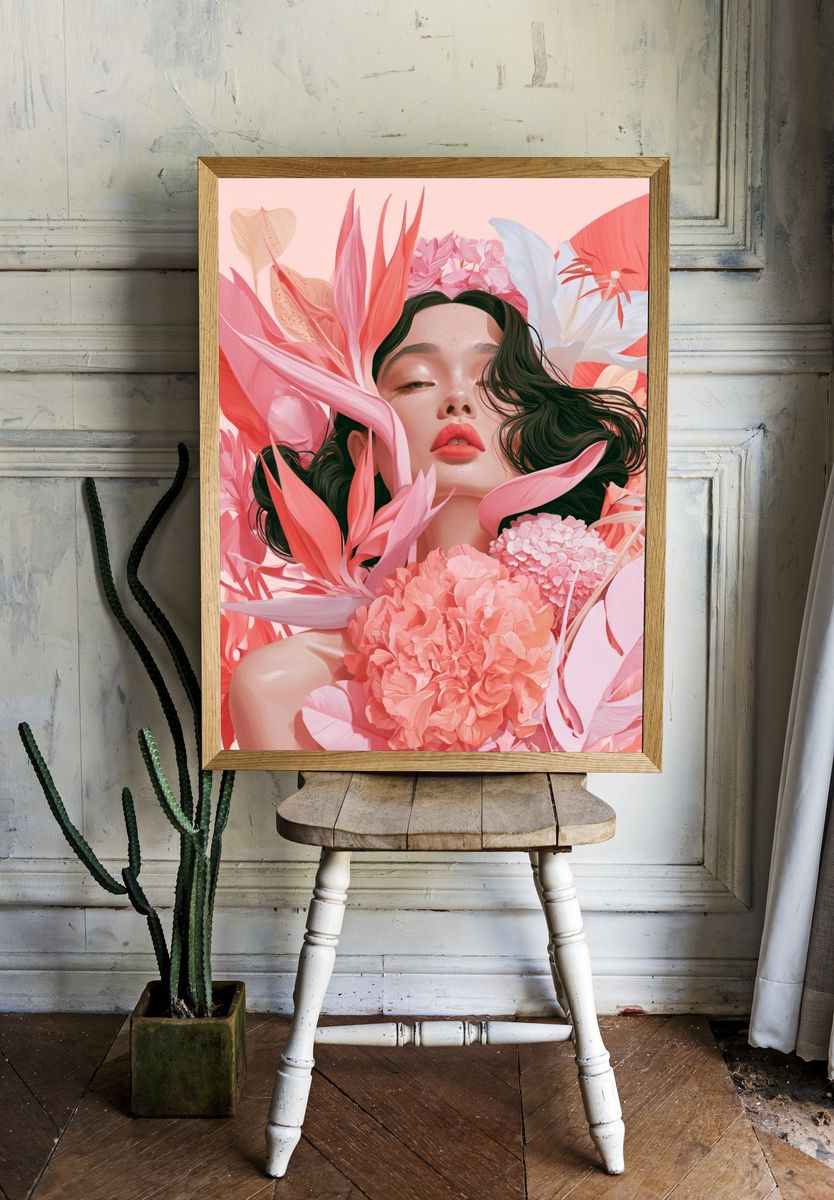 Floral Portrait Illustration Poster. — room view 1