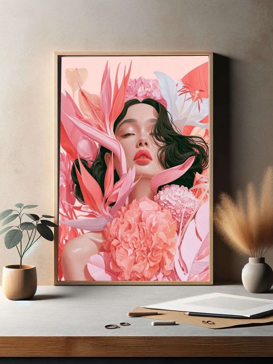 Floral Portrait Illustration Poster. — room view 2