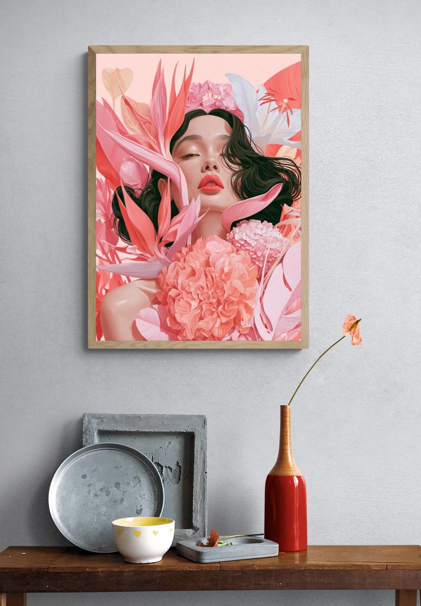 Floral Portrait Illustration Poster. — room view 3