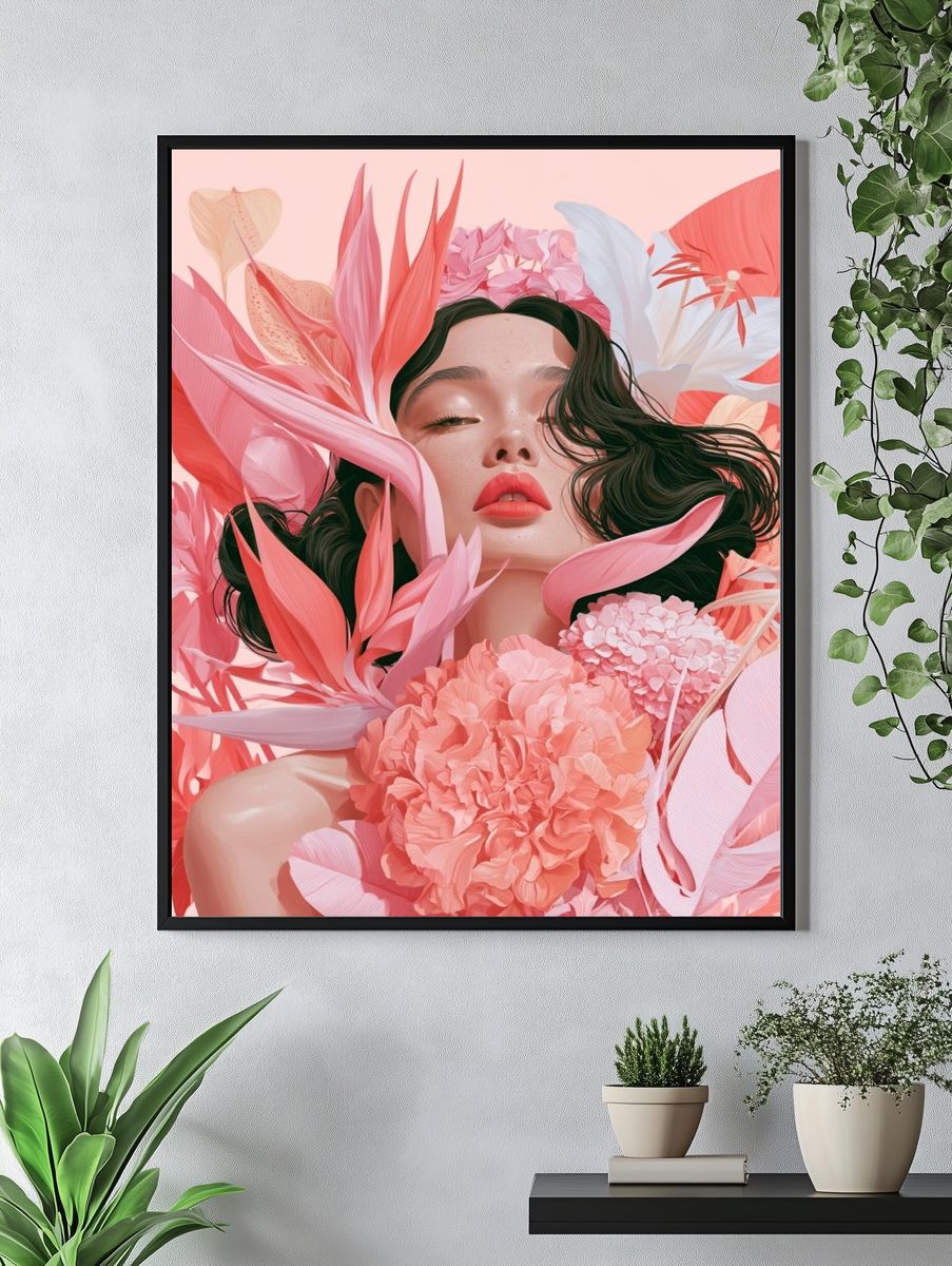 Floral Portrait Illustration Poster. — room view 4