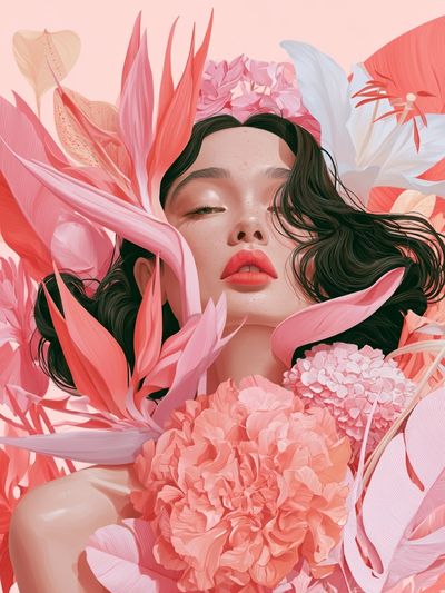 Floral Portrait Illustration Poster.