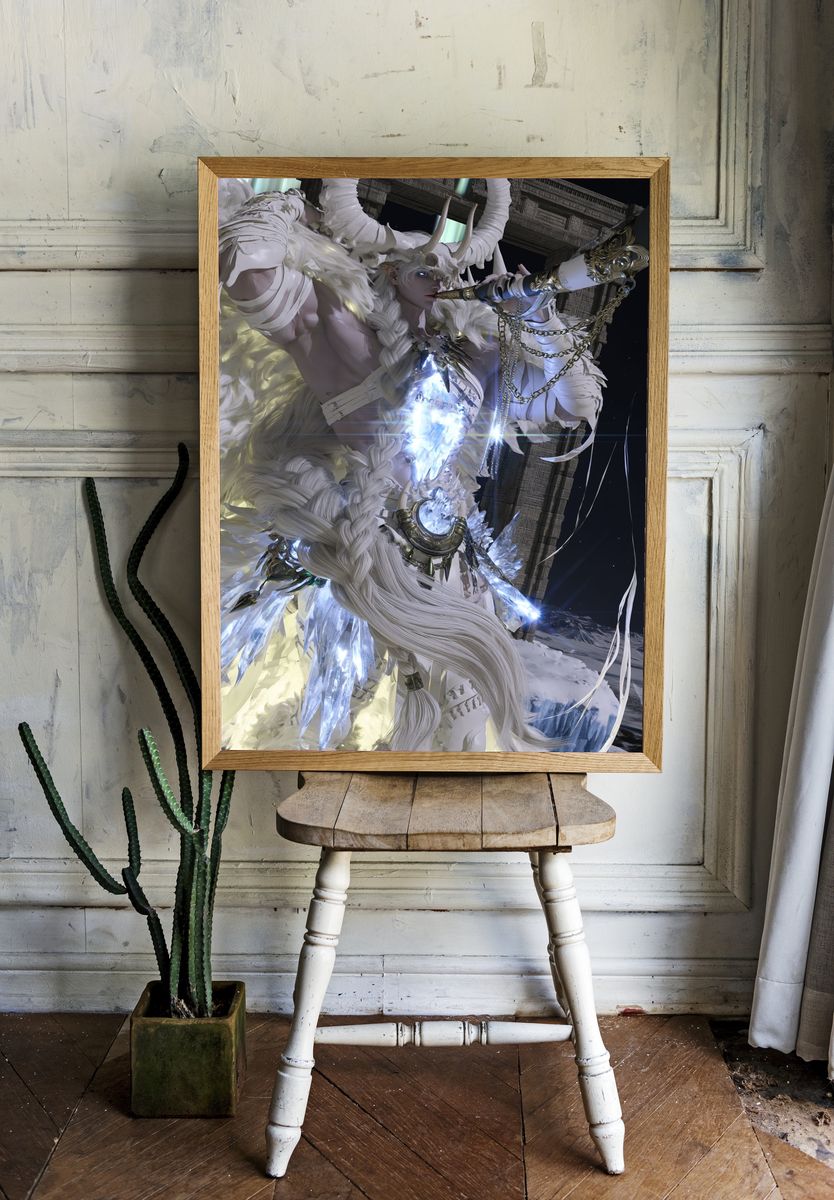 Celestial Horned Warrior Fantasy Print. — room view 1