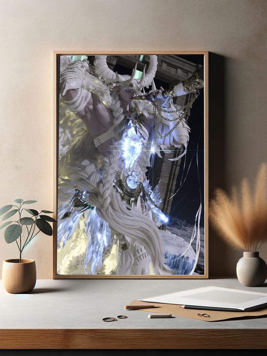Celestial Horned Warrior Fantasy Print. — room view 2