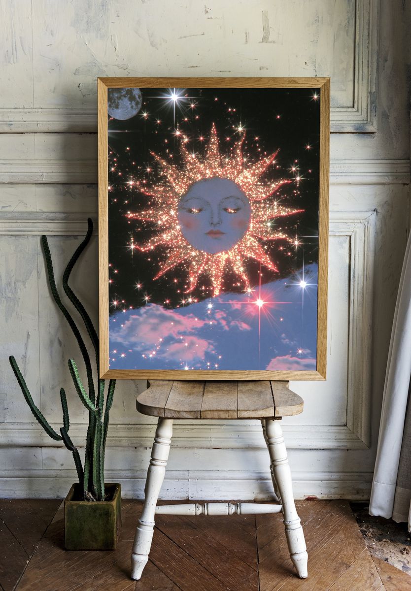 Celestial Sun Face Surrealism Print. — room view 1