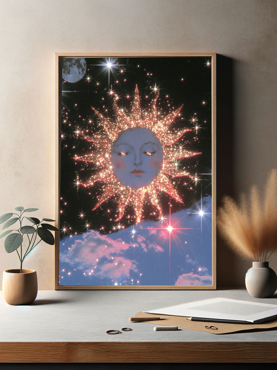 Celestial Sun Face Surrealism Print. — room view 2