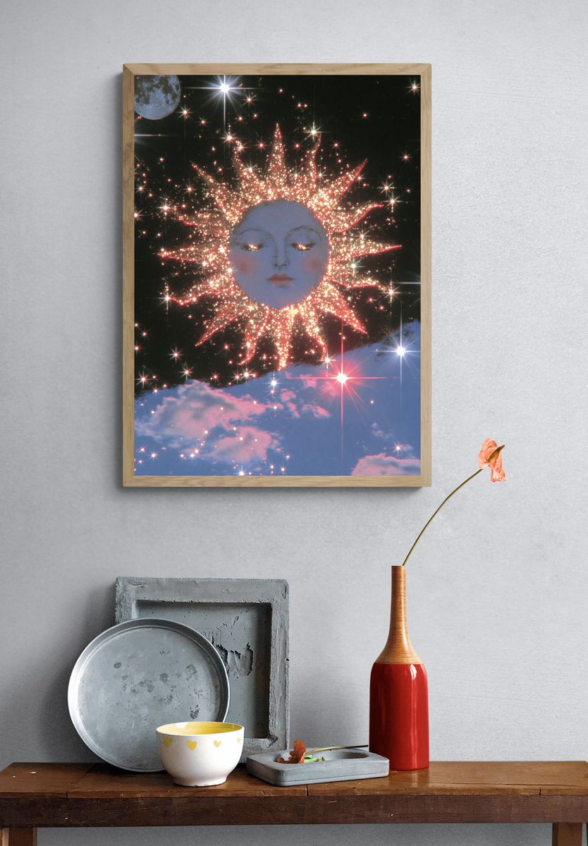 Celestial Sun Face Surrealism Print. — room view 3